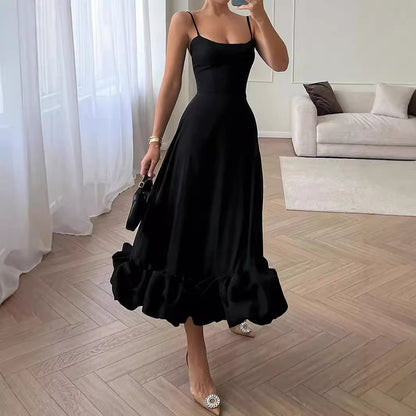 XIANGTUIBAO 2025Women's Fashion Long Dress Sexy Suspender Ball Evening Dress Bubble Big Skirt Solid Color Dress