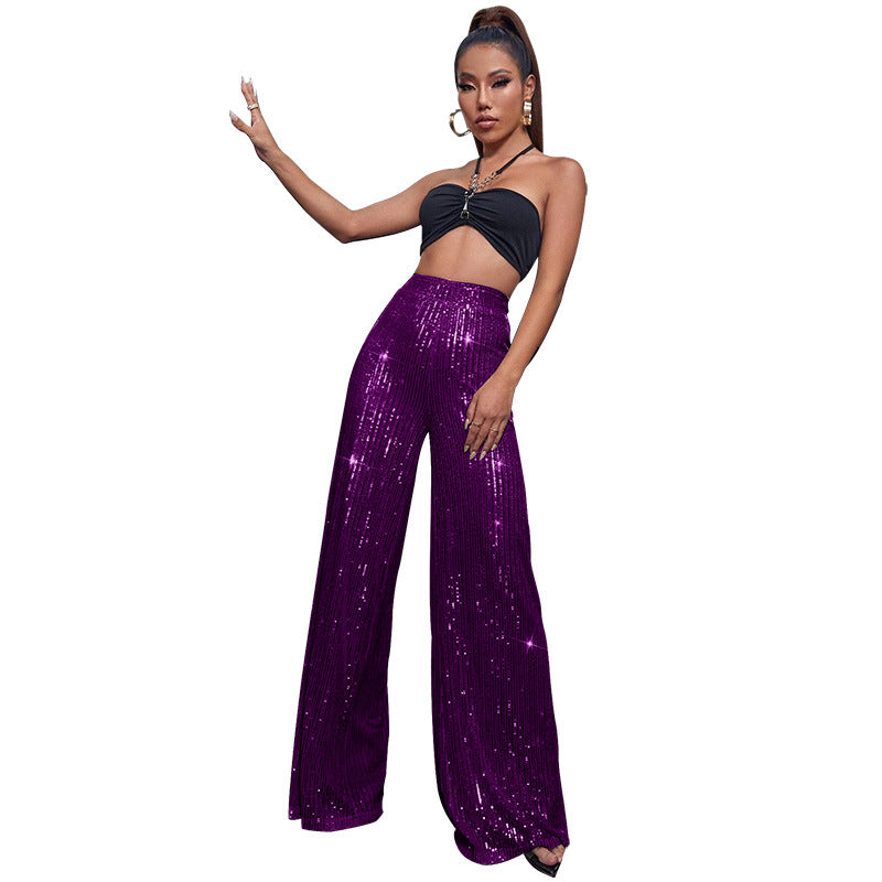 XIANGTUIBAO 2025 women's clothing spring and summer sequined casual pants  Express high-waisted wide-leg pants drooping trousers women