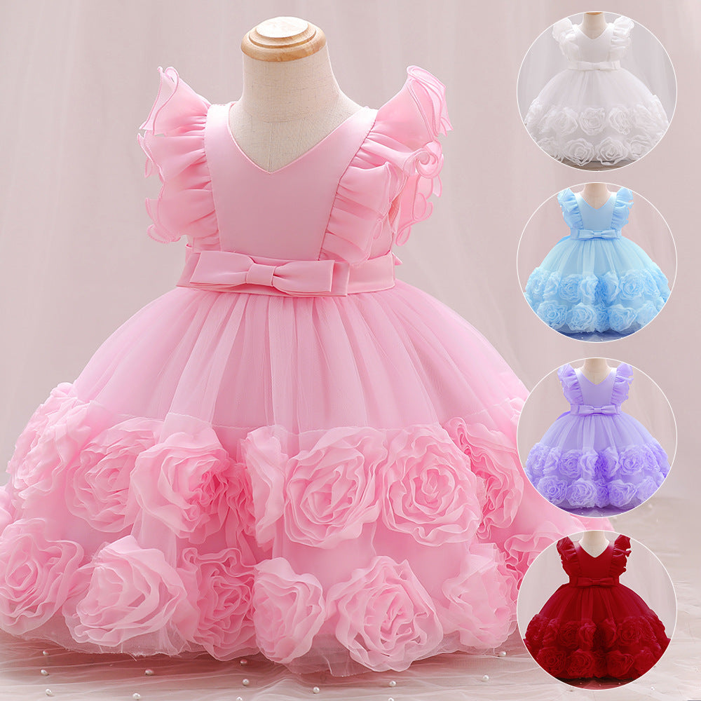 Xiangtuibao Children's Dress Princess Dress Summer Dress Western Style Girl Mesh Bubble Skirt Piano Instrumental Performance Suit Baby Girl Dress Summer