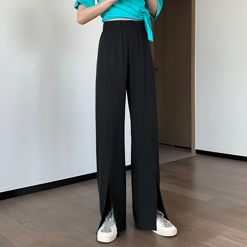 xiangtuibao Front Slit Pants for Women Spring and Summer Women's Clothing  New High Waist Straight Mop Suit Pants Draping Effect Trousers for Women