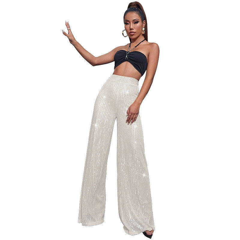 XIANGTUIBAO 2025 women's clothing spring and summer sequined casual pants  Express high-waisted wide-leg pants drooping trousers women