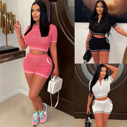 XIANGTUIBAO has stepped into new women's clothing, 2025 sexy sports style two-piece set, versatile trend short-sleeved casual suit