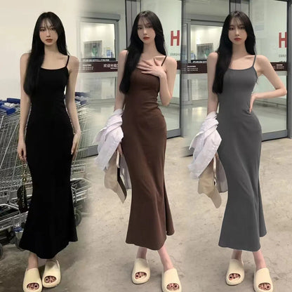 Black Camisole Dress Women's Clothing Summer Base Inner Wear Skirt Skinny Sheath Skirt Mid-Length Fishtail Mom Skirt