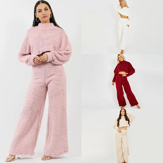 XIANGTUIBAO 2025 women's clothing, fashionable casual plush loungewear, loose lamb wool thickened long-sleeved thermal suit