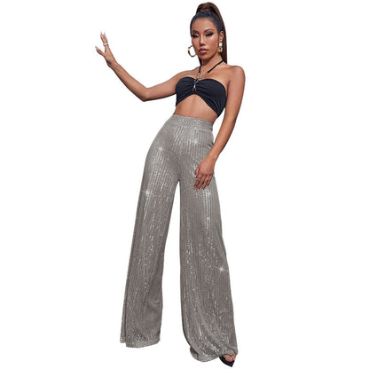 XIANGTUIBAO 2025 women's clothing spring and summer sequined casual pants  Express high-waisted wide-leg pants drooping trousers women