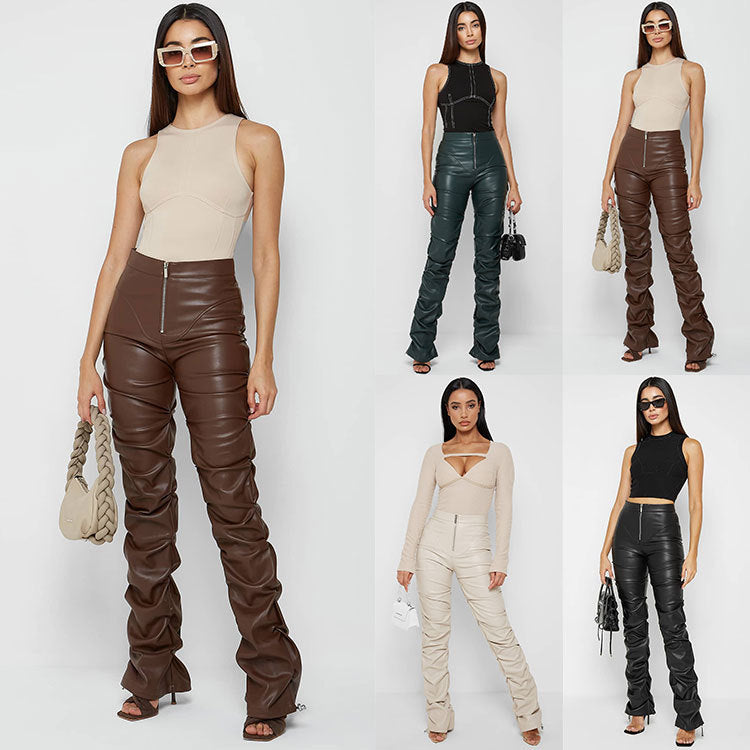 XIANGTUIBAO 20252025 trade women's clothing, 2025 fashion tight PU leather trousers, personalized shrink-down pants women's four-season new models