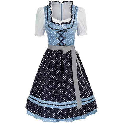 Spring/Summer European and American Women's Clothing  Hot Product Maid Costume Beer Suit Short Sleeve Tied Dress Women's Suit