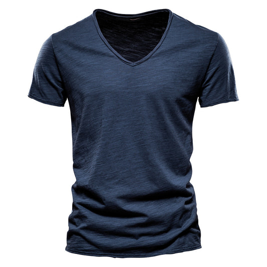 XIANGTUIBAO 2025 Summer Popular trade explosion men's new solid color bamboo cotton V-neck short-sleeved T-shirt pure cotton hot selling  men's clothing