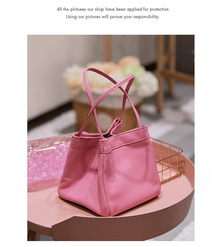 XIANGTUIBAO Women's Bag  New Korean Style PU Leather Small Square Bag Versatile Hand Holding Bucket Bag Minority Fashion Textured Handbag