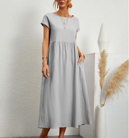 New Arrival  Cross Border  Solid Color Sleeveless Loose Pockets Cotton Linen Dress Foreign Trade Wholesale Women's Clothing