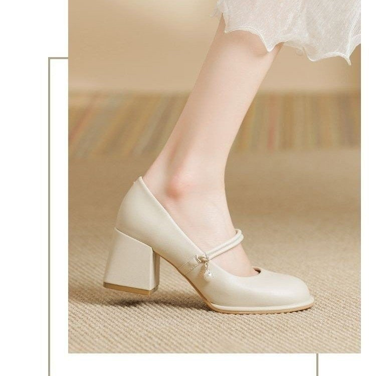 XIANGTUIBAO  Mary Jane  Summer New Women's Shoes Fairy Wanwan Lei Style Word with Chunky Heel High Heels Small Leather Shoes