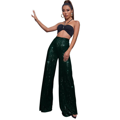 XIANGTUIBAO 2025 women's clothing spring and summer sequined casual pants  Express high-waisted wide-leg pants drooping trousers women