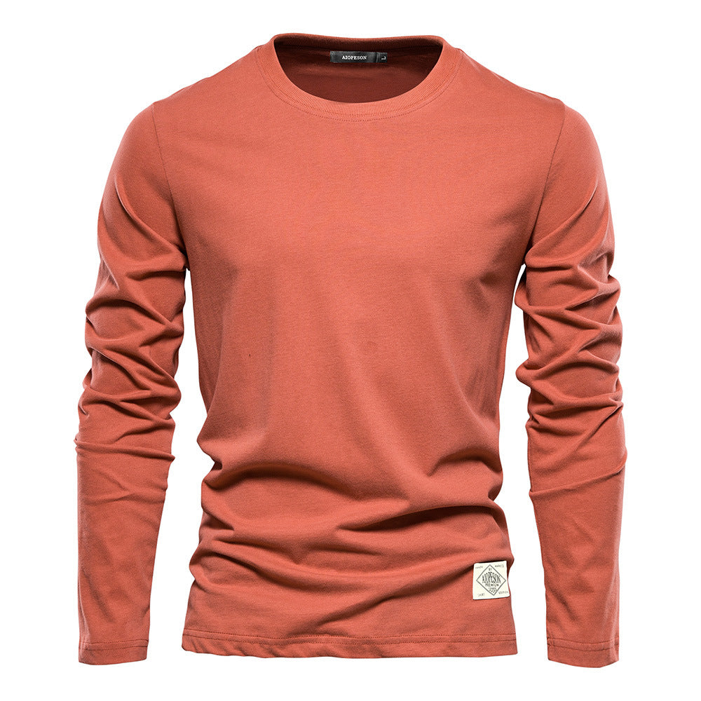 XIANGTUIBAO 2025 Men's long-sleeved new solid color T-shirt trendy casual sports wear round neck cotton bottoming shirt top wholesale