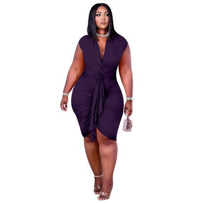 Wish  plus Size Women's Clothing Spring and Summer Lace-up New Dress Fat Hip plus-Sized Sexy Tight Skirt