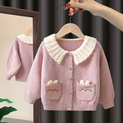 Girls cardigan jacket sweater 2024 new knitted sweater, children's autumn clothes, babies and young children, foreign style and small fragrance