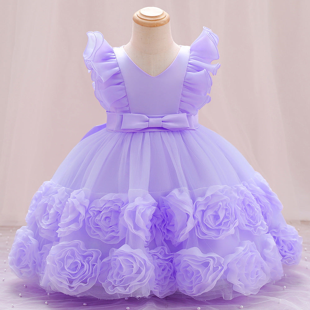 Xiangtuibao Children's Dress Princess Dress Summer Dress Western Style Girl Mesh Bubble Skirt Piano Instrumental Performance Suit Baby Girl Dress Summer