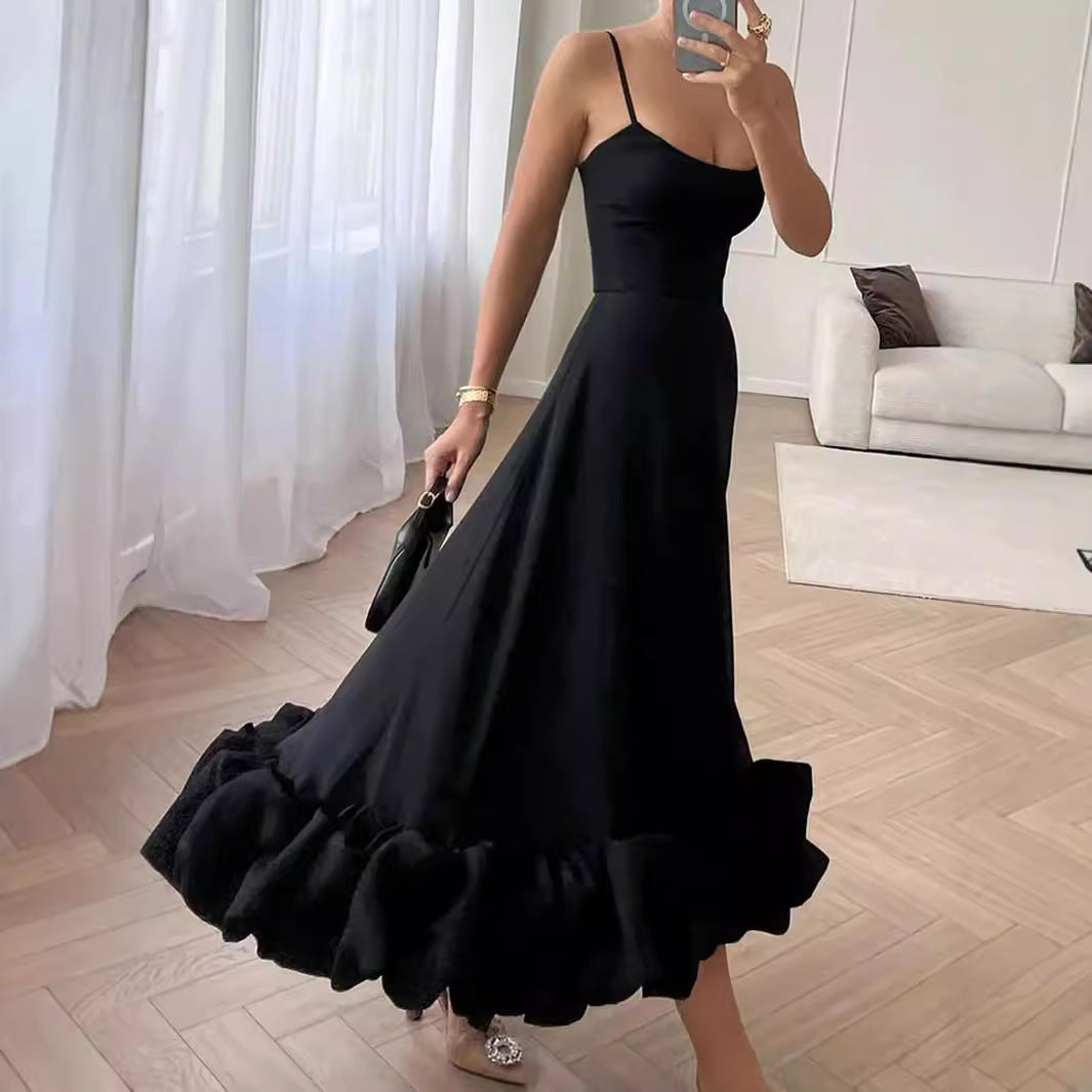 XIANGTUIBAO 2025Women's Fashion Long Dress Sexy Suspender Ball Evening Dress Bubble Big Skirt Solid Color Dress