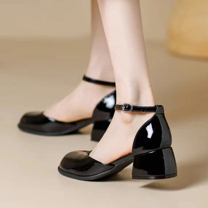 XIANGTUIBAO New  Style Closed Toe Sandals Vintage Mary Jane Low-Cut One-Strap Pearl with Skirt High Heel Chunky Heel Pumps Women