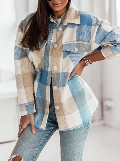 XIANGTUIBAO 2025  2025 fashion women's clothing colored plaid shirt jacket, casual polished woolen coat top