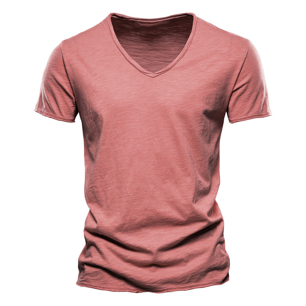 XIANGTUIBAO 2025 Summer Popular trade explosion men's new solid color bamboo cotton V-neck short-sleeved T-shirt pure cotton hot selling  men's clothing