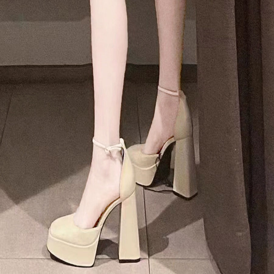 XIANGTUIBAO Mary Jane Chunky Heel High Heels Women  New Fairy Style Platform  Square Toe Ankle-Strap Buckle Shoes