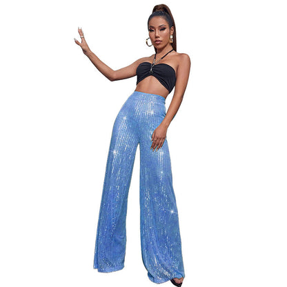 XIANGTUIBAO 2025 women's clothing spring and summer sequined casual pants  Express high-waisted wide-leg pants drooping trousers women