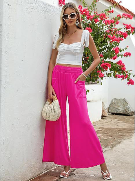 XIANGTUIBAO  New European and American  High Waist Wide Leg Pants Sports Pants Casual Loose Pockets Hip Raise Slimming Trousers for Women