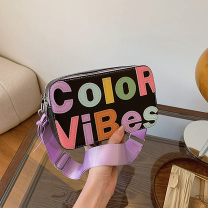 XIANGTUIBAO 2025 Women's bag, new camera bag, street trend contrasting color, double zipper, small square bag, fashion casual letters, single shoulder crossbody