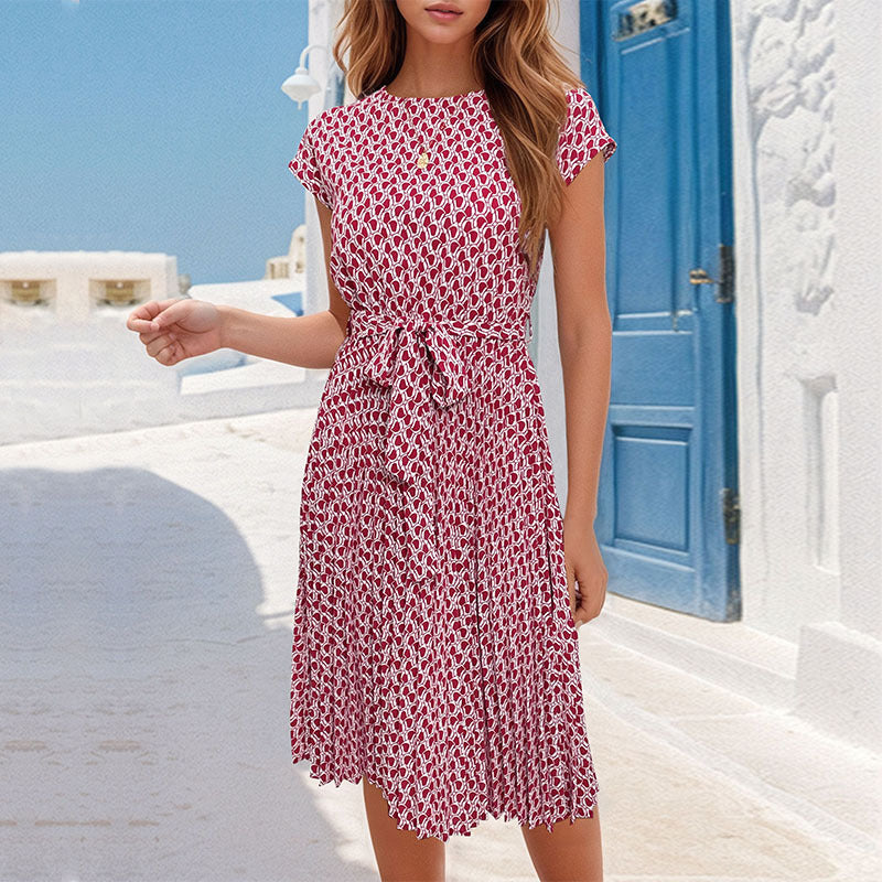 Independent Station Foreign Trade  New Summer Cross-Border Women's Clothing Fashion Printed Pleated European and American Style Dress