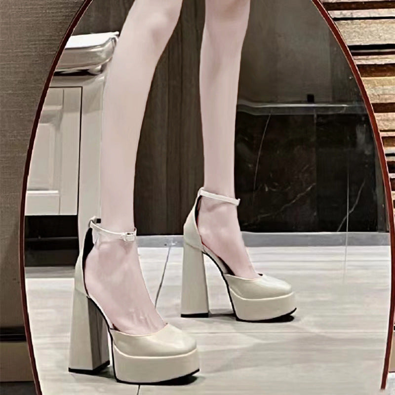 XIANGTUIBAO Mary Jane Chunky Heel High Heels Women  New Fairy Style Platform  Square Toe Ankle-Strap Buckle Shoes