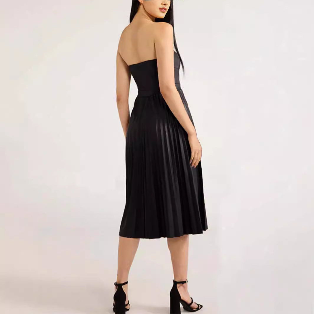 XIANGTUIBAO Cross-border  fashion women's clothing sexy nightclub going out chest skirt, off-shoulder waist pleated elastic dress