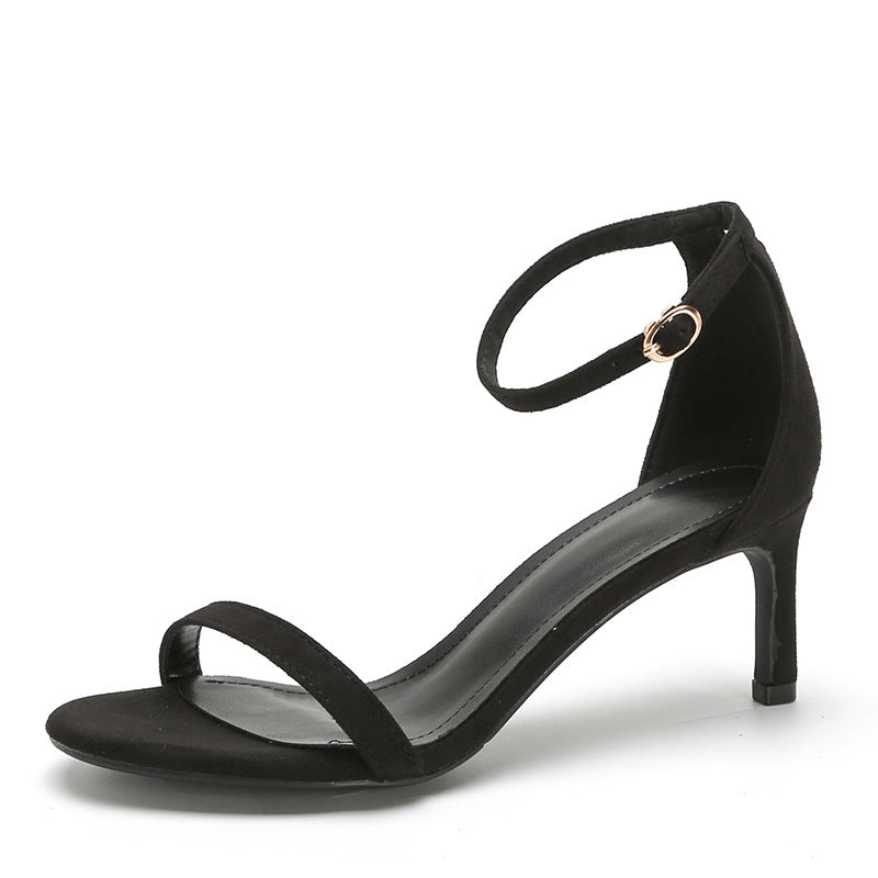 XIANGTUIBAO Ankle-Strap Buckle Sandals Women's New Summer All-Matching Sexy  Open Toe Stilettos Black High Heels for Women