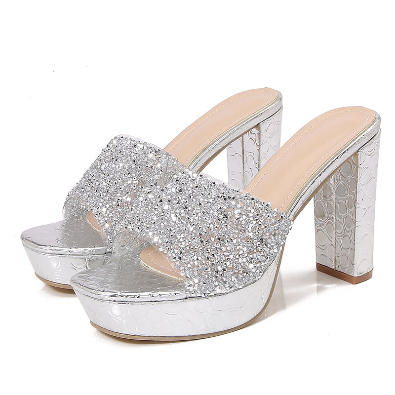 XIANGTUIBAO Ladies Shoes Cross-Border Bohemian New Fashion Rhinestone Slippers Korean Style Platform High Heel Women's Shoes