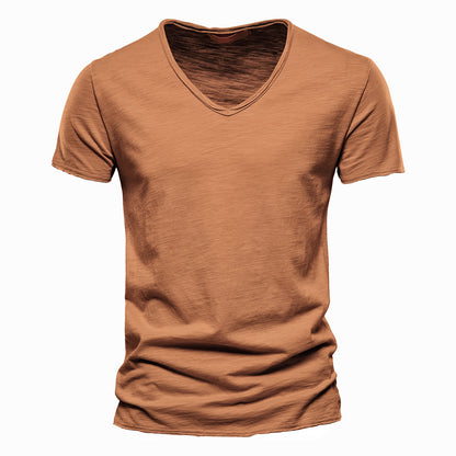 XIANGTUIBAO 2025 Summer Popular trade explosion men's new solid color bamboo cotton V-neck short-sleeved T-shirt pure cotton hot selling  men's clothing