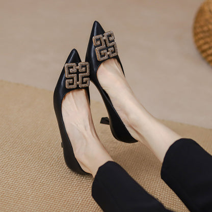 xiangtuibao 987 Not Tired Feet High Heels for Women  Spring and Summer New All-Match Black Work Shoes Pointed-Toe Stiletto Shoes