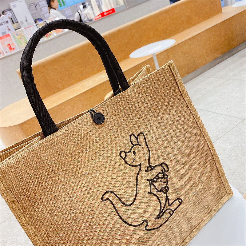 XIANGTUIBAO In Stock Large Capacity Linen Women's Bag Fashion Linen Handbag Student Class Simple Shoulder Tote Bag