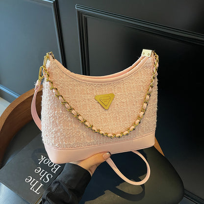 XIANGTUIBAO 2025 Women's bag new coarse woolen small fragrant wind woven bucket bag fashion chain shoulder bag Popular style messenger bag