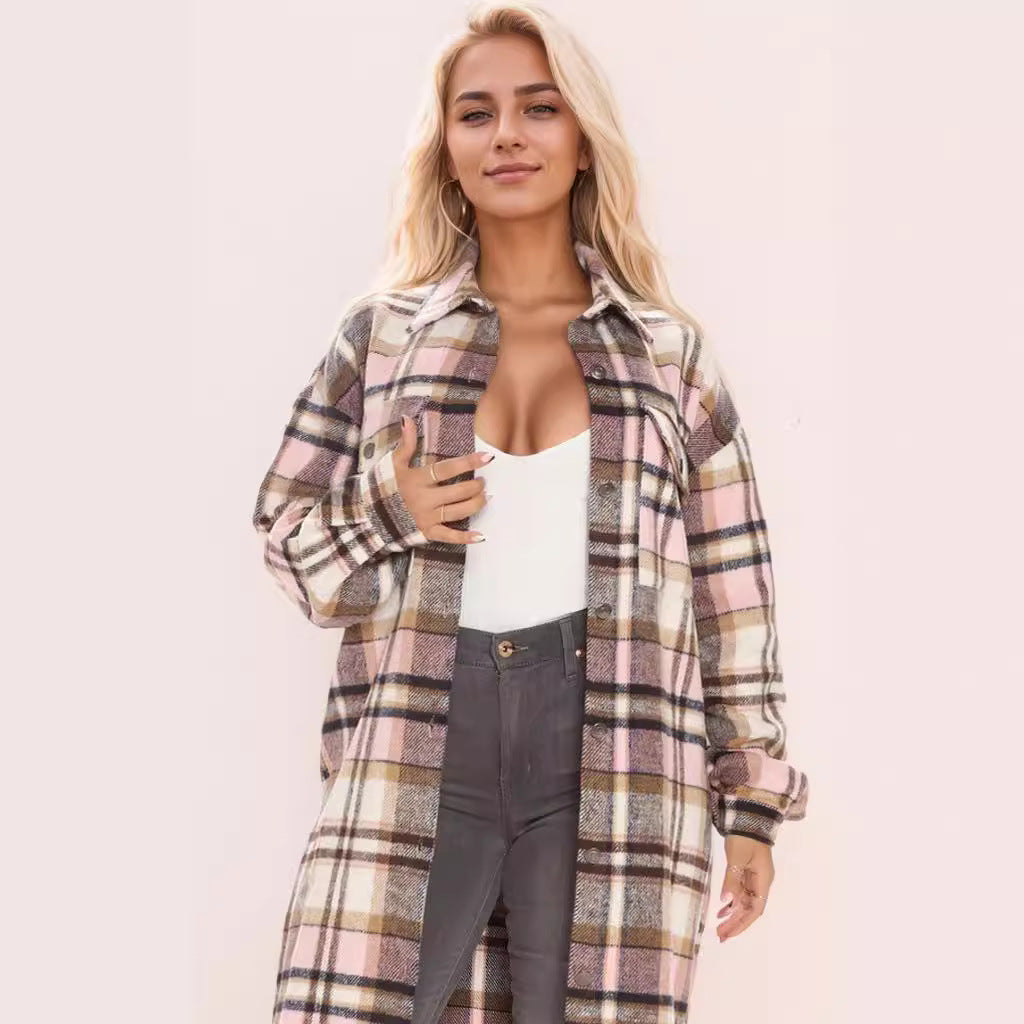 XIANGTUIBAO 2025Fashion Plaid Printed Jacket - Fashion Button Front with Streamlined Design - Premium Women's Fashion Style Outside