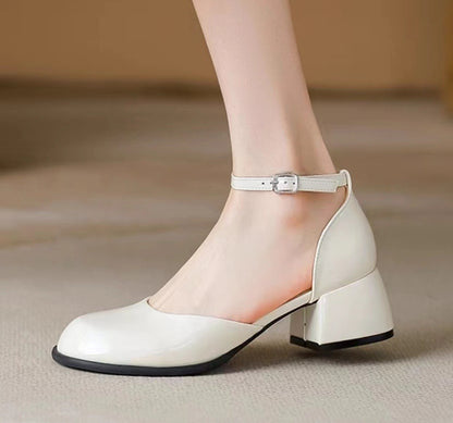 XIANGTUIBAO New  Style Closed Toe Sandals Vintage Mary Jane Low-Cut One-Strap Pearl with Skirt High Heel Chunky Heel Pumps Women