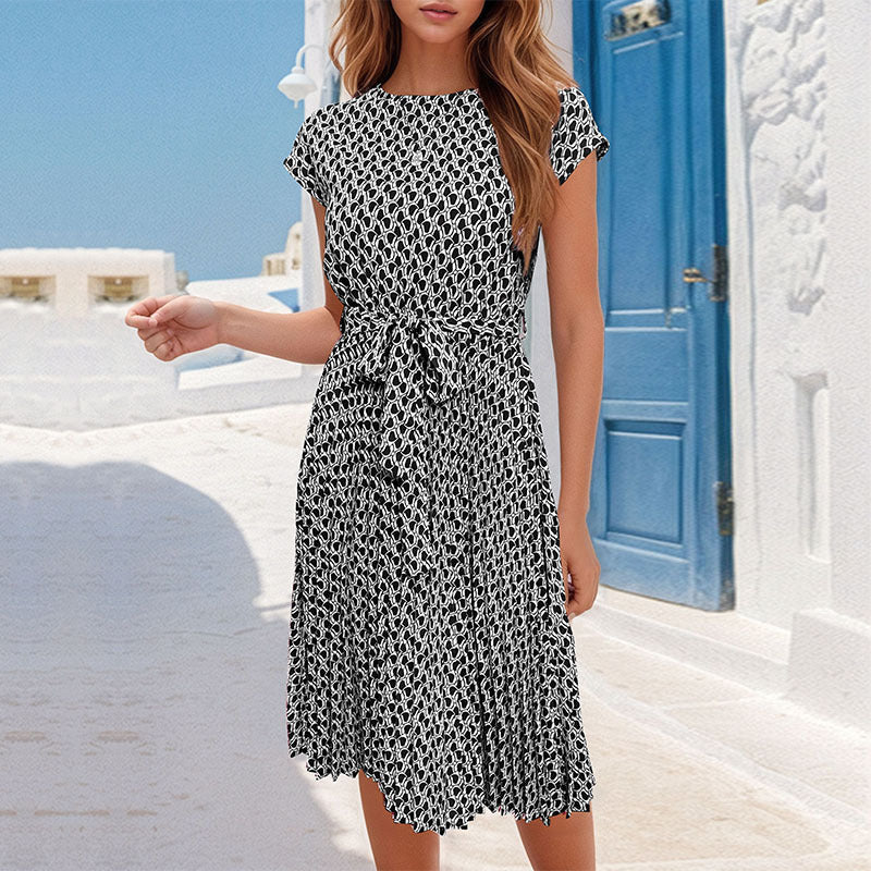 Independent Station Foreign Trade  New Summer Cross-Border Women's Clothing Fashion Printed Pleated European and American Style Dress