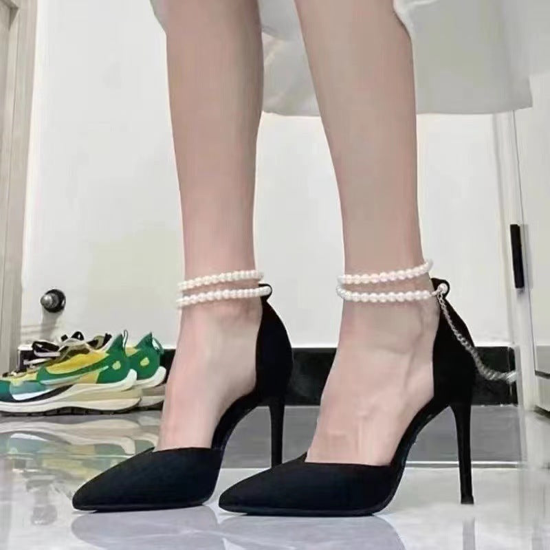 xiangtuibao European and American New Bed High Heels Sexy Low-Cut Bow Pointed Stiletto Heel High Heel Sandals Work Shoes for Women