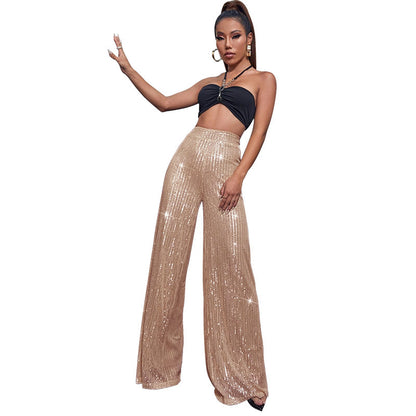 XIANGTUIBAO 2025 women's clothing spring and summer sequined casual pants  Express high-waisted wide-leg pants drooping trousers women