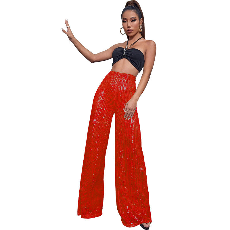 XIANGTUIBAO 2025 women's clothing spring and summer sequined casual pants  Express high-waisted wide-leg pants drooping trousers women