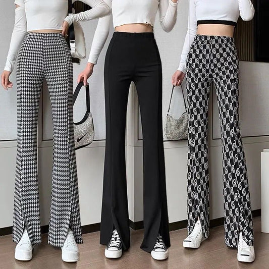 xiangtuibao New Slit Casual Pants Women's Letter High Waist Slimming Draping Ice Silk Wide-Leg Pants Fashionable Spring and Summer Ins Trousers