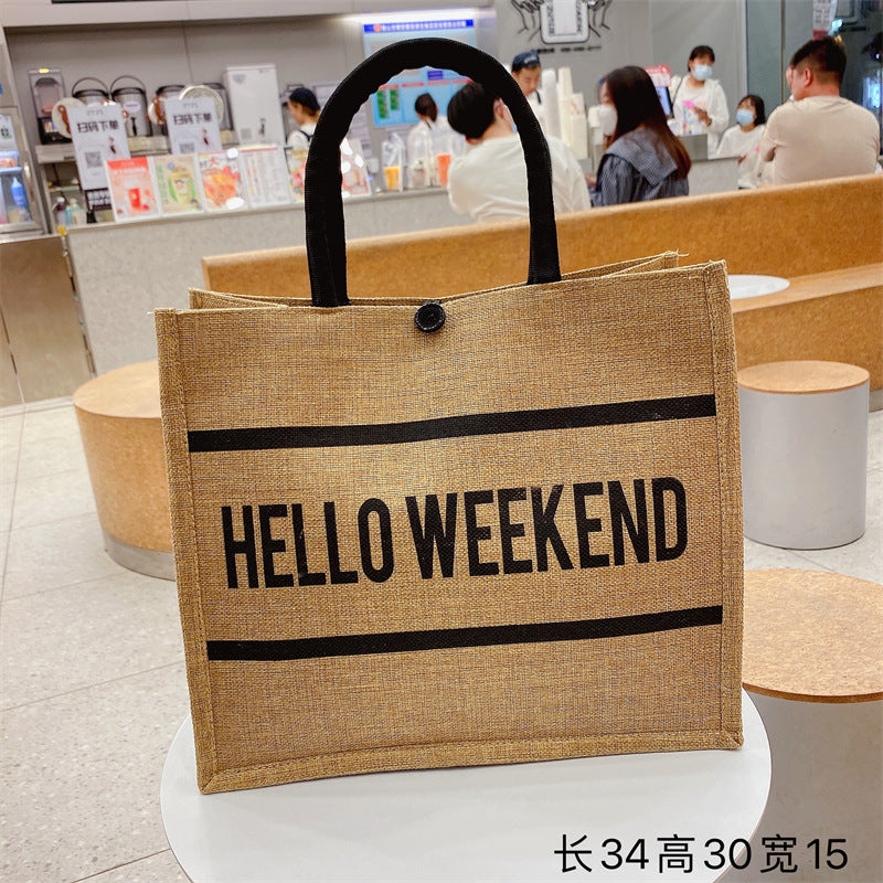 XIANGTUIBAO In Stock Large Capacity Linen Women's Bag Fashion Linen Handbag Student Class Simple Shoulder Tote Bag