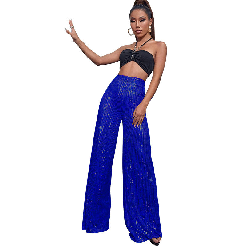 XIANGTUIBAO 2025 women's clothing spring and summer sequined casual pants  Express high-waisted wide-leg pants drooping trousers women