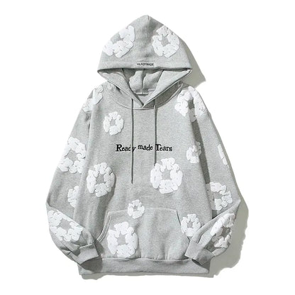 xiangtuibao Retro Foam Kapok Print Letter Embroidery Pullover Hoodies Men's and Women's Streetwear Oversize Fleece Hooded Sweatshirts