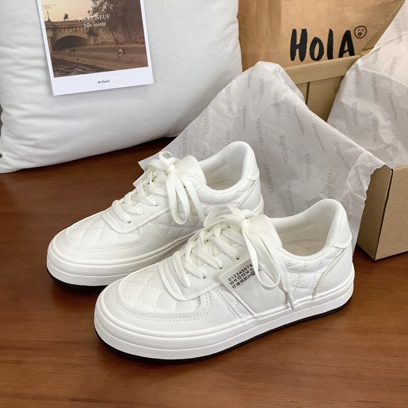 New White Platform Shoes Woman Increased Fashion Sneakers Women Leather Low-top Lace-up Casual Women's Shoes High Quality