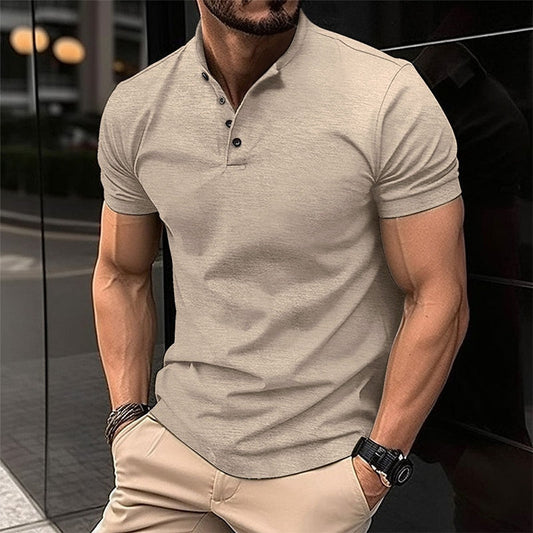 xiangtuibao Summer Vintage Henry T Shirts Men Leisure Solid Color Short Sleeve Button Slim Polo Tee For Mens Casual Slim Fit Tops Streetwear
