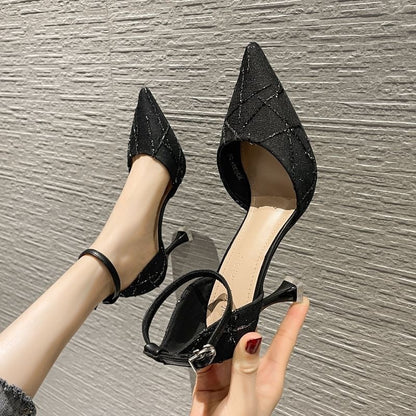 xiangtuibao   spring summer new pointed high heels For women's thin High heels sandals women's hollow one-line Wonmen Pumps shoes